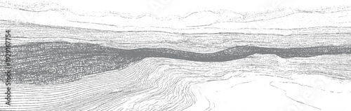 Abstract topographic contour lines representing geological strata and terrain in grayscale background