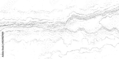 Abstract grey wavy lines and dots forming layered strata on white background