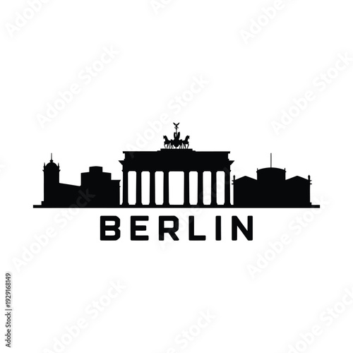 Silhouette of the brandenburg gate and city skyline of berlin