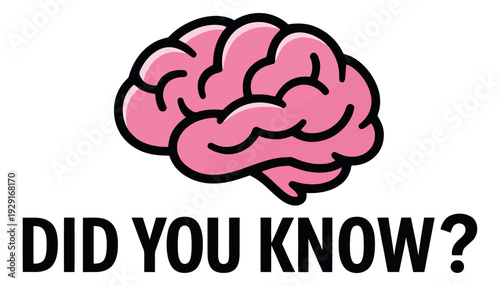 Graphic illustration of a human brain depicting curiosity and knowledge for education and quizzes