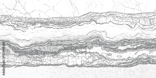 Abstract layered geological strata with cracked surface texture and stippled foreground background pattern