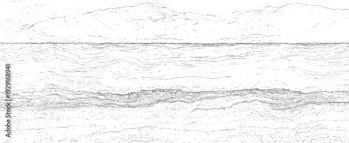 Detailed geological seismic cross section showing layered rock strata and mountain range outline geology