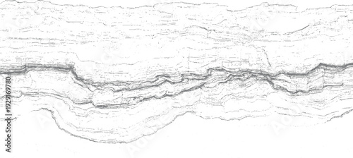 Abstract grey lines and dots forming layered geological strata pattern white