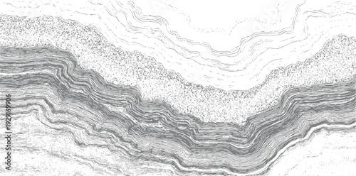 Detailed cross section of geological strata showing layered rock formations and sediment textures geology