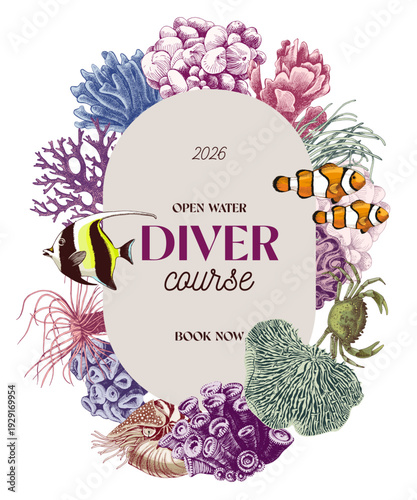 Scuba diving activity label vector