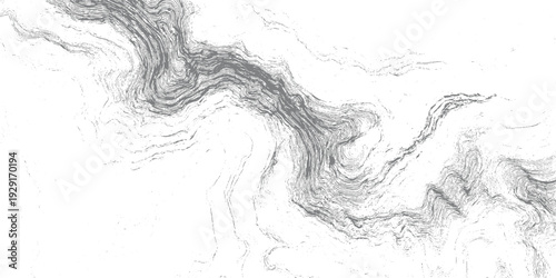 Abstract grey topographic contour lines on white background resembling geological formations or sound waves
