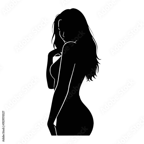 A woman fitness silhouette wellness healthy body athletic figure shadow outline, PNG  -Generative AI