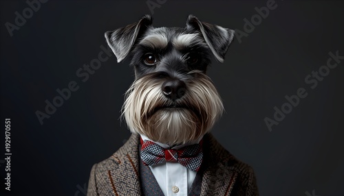 lucid-origin_Photorealistic_Schnauzer_dog_wearing_a_tailored_tweed_suit_and_a_bowtie_studio
