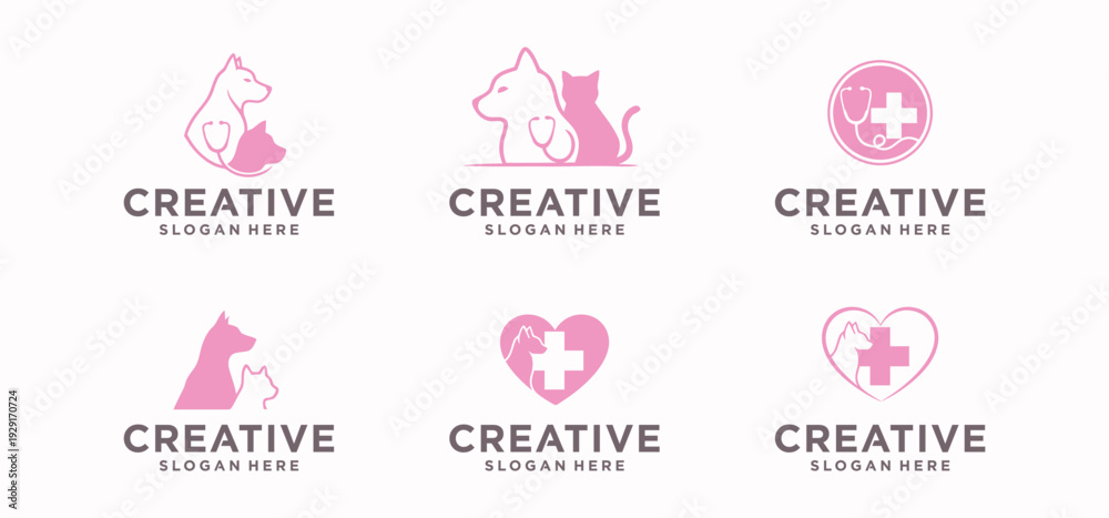 Obraz premium Dog and Cat Combination Logo, Modern Dog and Cat Pet Vector Symbol