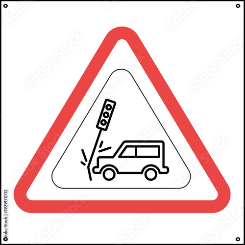 Traffic Accident Warning Sign Icon with Car Collision Symbol. Traffic signs, pothole. Vector illustration.