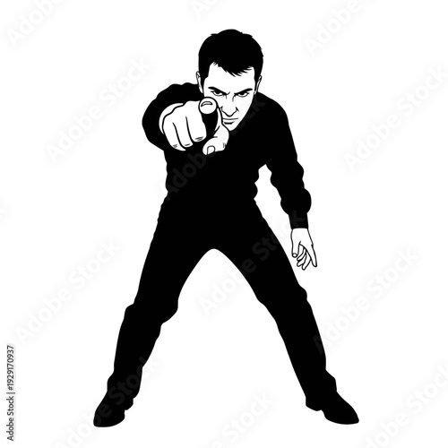 angry person silhouette pointing finger shut up gesture tense and rage , PNG-Generative AI
