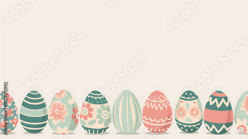 A row of hand drawn spring Easter eggs bottom border design with wide top copy space perfect for social media posts holiday invitation banners and web headers


