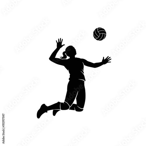 volleyball player silhouette action sports outline athletic figure, PNG -Generative AI