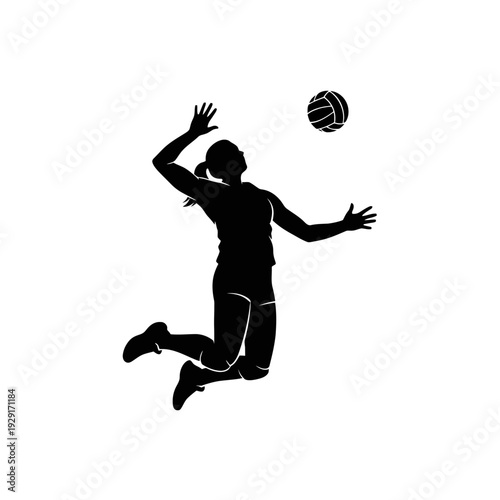 volleyball player silhouette action sports outline athletic figure, PNG -Generative AI