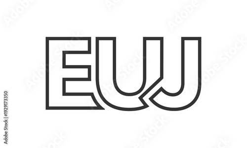 EUJ logo design template with strong and modern bold text. Initial based vector logotype featuring simple and minimal typography. Trendy company identity.