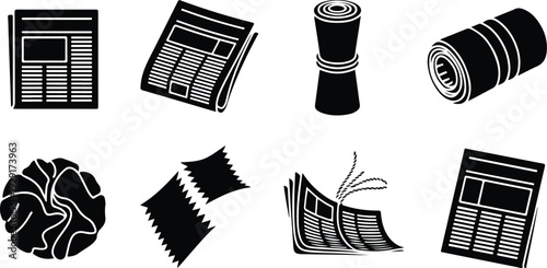 Newspaper Collection Silhouette Icon Set News Paper Typography Silhouette Icon Pack