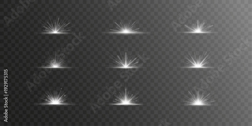 Iridescent white flare glows softly amid yellow sparkling dust. Smooth radiant streaks extend across the scene. Ideal for ethereal or fantasy graphics.