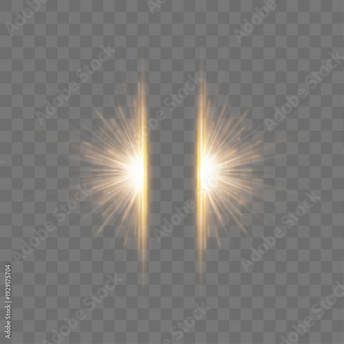 Golden light flare arcs smoothly over a soft white glow. Fine sparkles scatter along radiant beams, adding depth and vibrancy. Ideal for cinematic or inspirational designs.