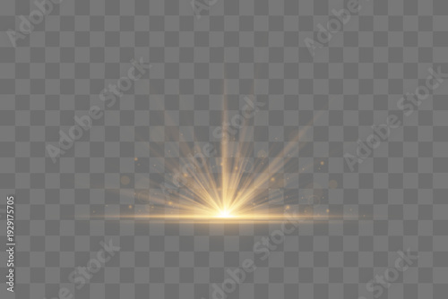 Soft golden halo spreads outward with subtle luminous dust. Bright highlights reflect delicately across the transparent space. Suitable for luxury branding or elegant graphics.