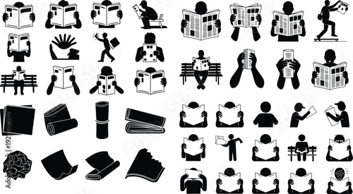 News Paper Typography Silhouette Icon Pack