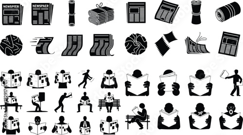 News Paper Typography Silhouette Icon Pack