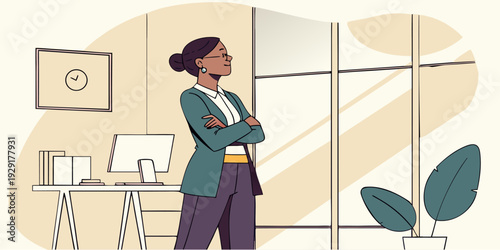 Corporate vector illustration of job interview or business discussion in modern office interior. Concept of recruitment, career opportunity, teamwork and professional meeting.