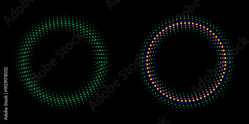 Two vibrant, colorful rings with a glowing effect against a dark background.