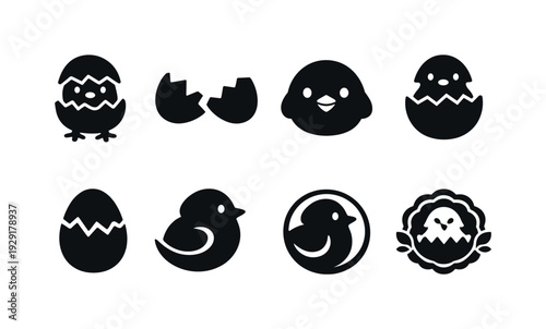 Single stroke baby chick collection. Filled icon set of Single stroke baby chick collection: continuous chick