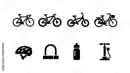 Bicycles Pattern. Filled icon set of Bicycles Pattern: road bicycle, mountain bike, BMX bike, city bike,