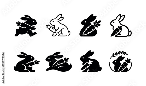 Modern continuous easter bunny set. Filled icon set of Modern continuous easter bunny set: continuous rabbit