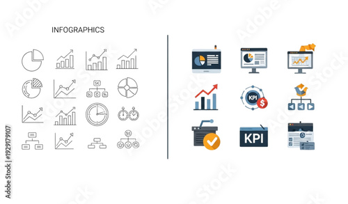Wallpaper Mural Thin line infographic icons and bold flat chart element set bundle isolated on transparent background Torontodigital.ca