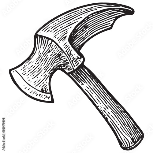 Vintage Battle Axe Engraved Hunting Weapon Medieval Tool Line Art Antique Illustration