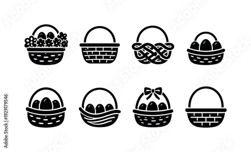 Single stroke basket collection. Filled icon set of Single stroke basket collection: continuous basket with