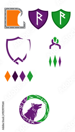 Abstract geometric designs in various colors and shapes on black background