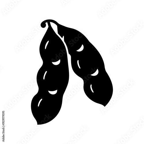 Stylized monochrome vector illustration of two closed pea pods on white
