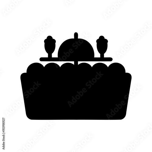 Stylized serving platter covered with dome lid and side dishes icon