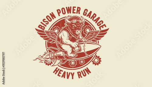Bison Power Garage Heavy Run Logo Design.