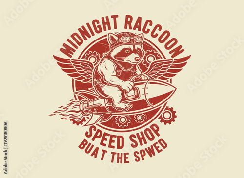 Raccoon Riding Jet Ski with Wings Illustration.