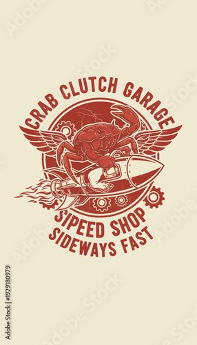 Vintage Garage Logo with Crab Clutch Design.