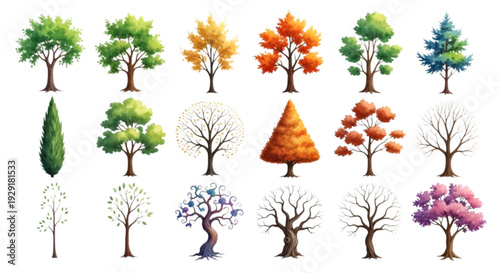 Ornamental shrub and tree set for modern garden layout drawing