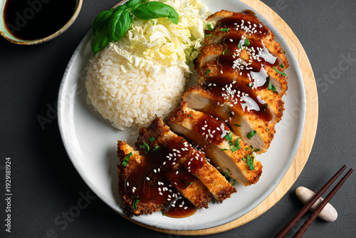 Korean Chicken Katsu with Teriyaki Sauce and Rice