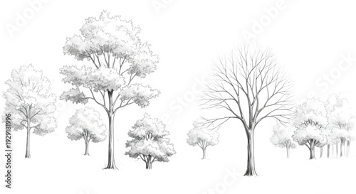 Ornamental shrub and tree set for modern garden layout drawing