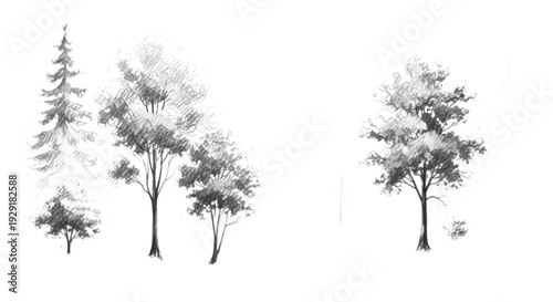 Ornamental shrub and tree set for modern garden layout drawing
