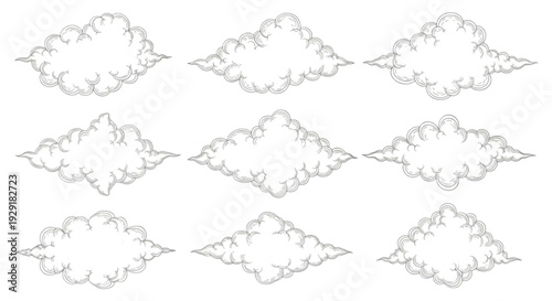 Ornamental shrub and tree set for modern garden layout drawing
