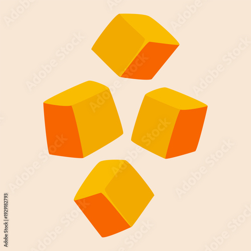 Mango cubes. Fresh tropical fruit chopped pieces, sweet ripe pulp, healthy dessert organic nutrition, summer vegetarian food. Vector isolated illustration