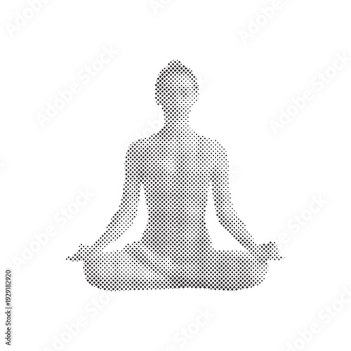 Woman in Yoga Meditation Pose Outdoors in Halftone Style
