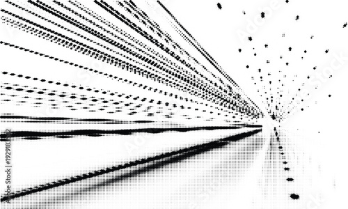 Obraz na płótnie Perspective view of radiating lines formed by halftone dots on a transparent gri