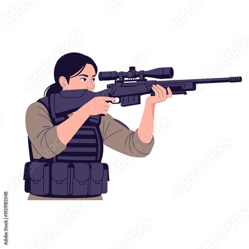Woman Sniper Aiming Rifle with Scope | Military Soldier Target Practice