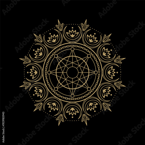 mysterious golden moon magical mandala circle