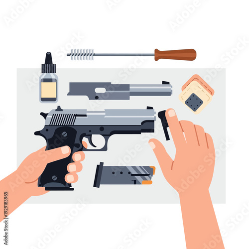 Gun Cleaning Kit with Hand and Pistol Components